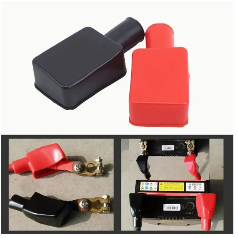 Une paire de couvercles de protection d'isolation de tête de pile de batterie de voiture, bornes de batterie, chapeau droit, couvercles anti-poussière négatifs positifs en caoutchouc CN