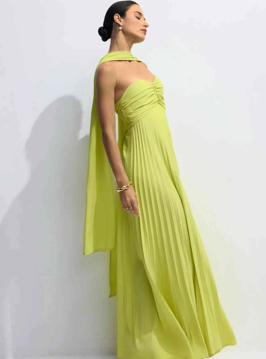 Customized Women's Strapless Simple chiffon -Gift scarf  Pleat Long Prom Dresses A Line Split Evening Party Formal Gowns thiffon