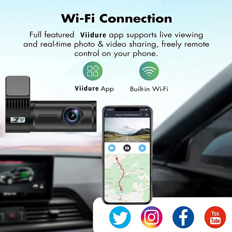 Mini Dash Cam 4K 2160P Car DVR Camera Support WIFI GPS Dual Lens Video Drive Recorder Dashcam Registrar Black Box Night Vision - view 4