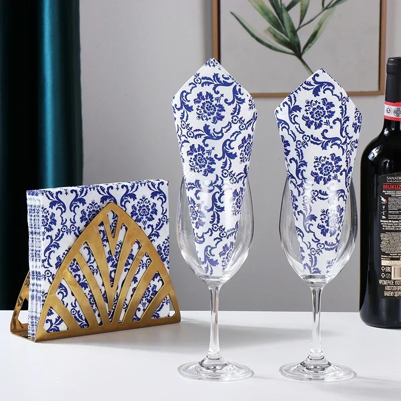 20 قطعة/الحزمة العناصر الصينية الأزرق الذهب الفضة زهرة نمط سيلادون منديل ورقة الأنسجة لب الخشب النقي ورقة حفلة الفم القماش