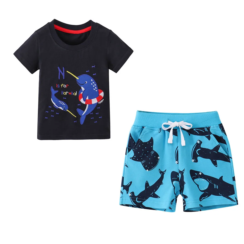 

2 Pcs Children'S Clothing Sets Tshirts + Shorts Kids Sea Animals Suits European And American Style Suit Cartoon Fashion Clothes