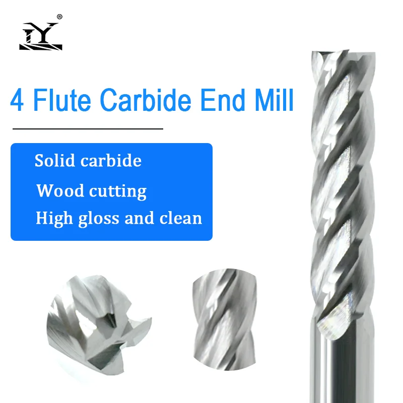 

1pc 4 Flute Carbide End Mill 6mm 8mm Shank CNC Milling Cutter Tungsten Steel Spiral Router Bit Cutting For Wood MDF