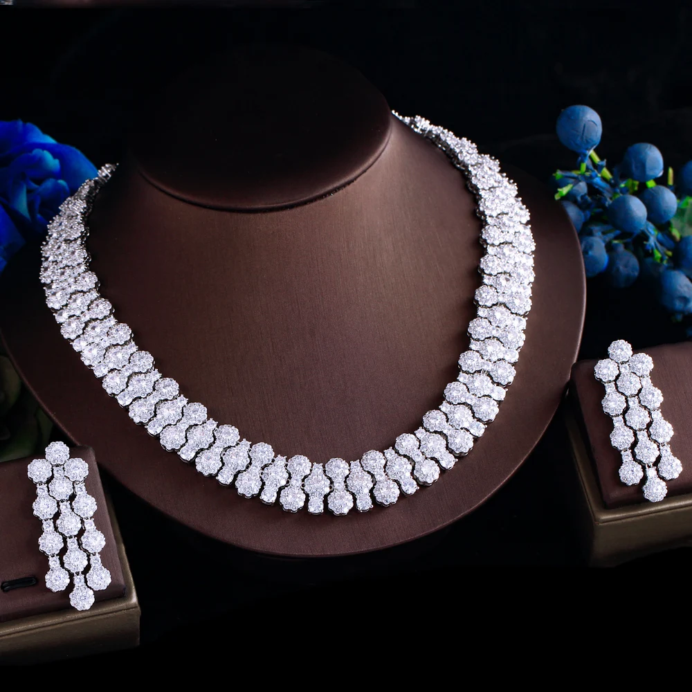 

ThreeGraces Luxury Shiny Micro Pave Cubic Zirconia Bridal Wedding Party Banquet Dinner Big Heavy Jewelry Set for Women T1001