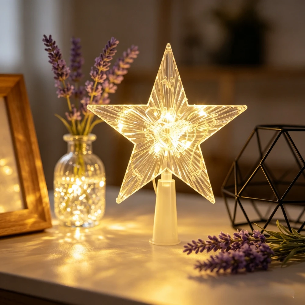 Star Tree Topper - Luz Decorativa Brillante Transparente con Forma