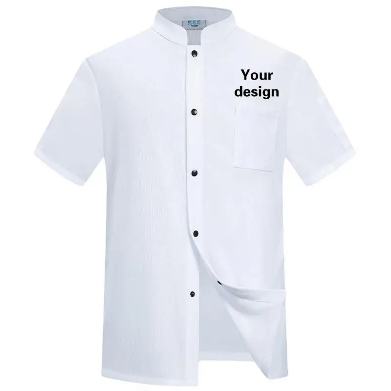 

Ice Silk Chef Uniform Short Sleeved Men Breathable Quick Drying Summer Hotel Kitchen Catering Cooking Work Clothes Printed Logo