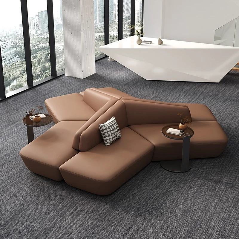 طقم أريكة فنية جلدية حديثة لمكتب المبيعات وردهة الفندق ومنطقة الراحة الخاصة بالبنك أو مساحة الانتظار #4