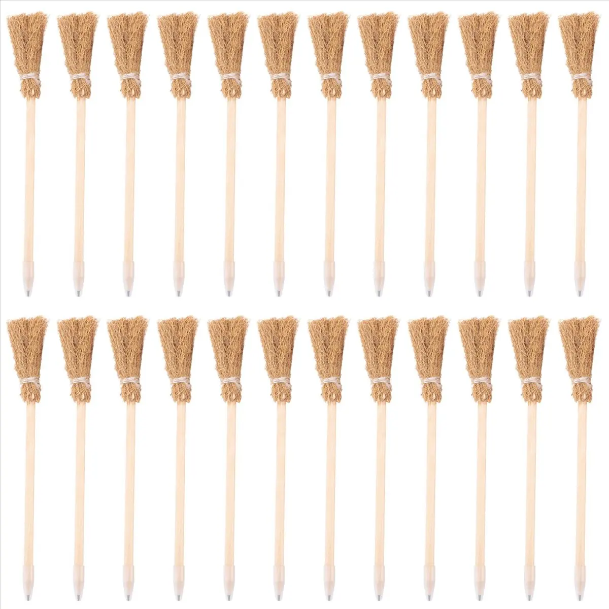 ABFS 24 Pcs Witch Broom Pencils for Halloween Broomstick Ballpoint Pencils Halloween Party Favors Witch Broom Prop Writing