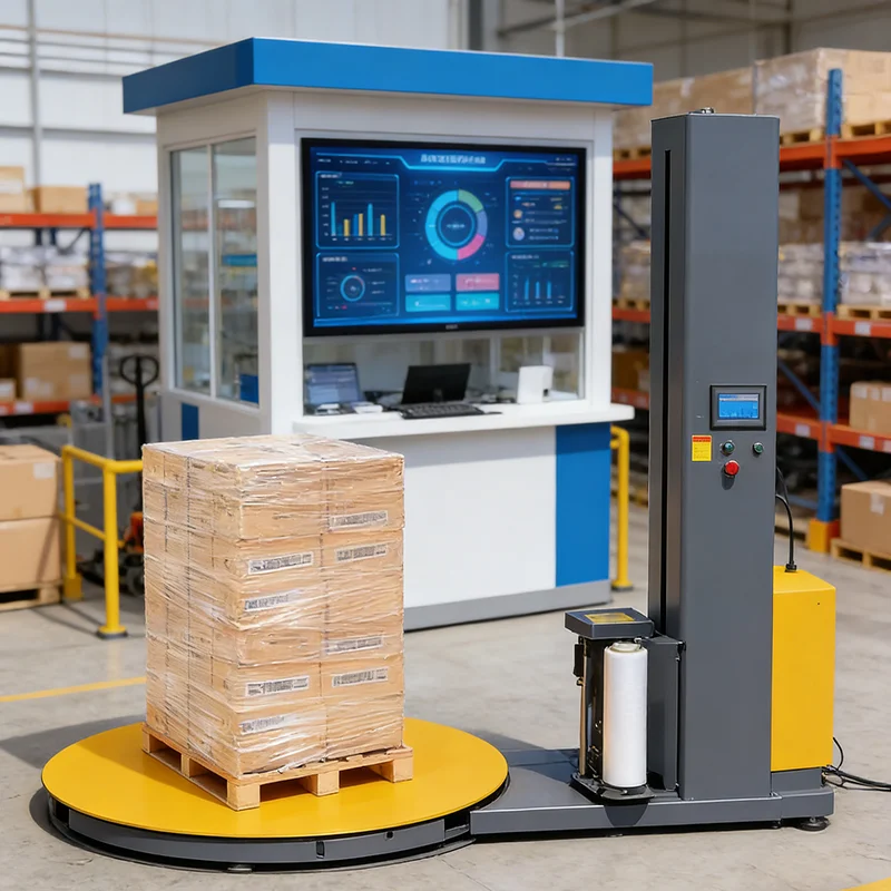 

Customized Pallet Stretch Wrapping Machine Plastic Film Winder Adjustable Height Stable for Logistics Warehouse Factory Cargo