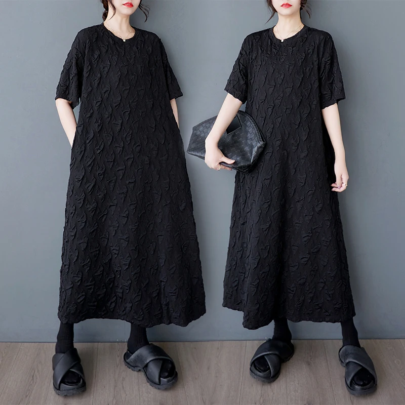 

Новое летнее свободное повседневное круглое платье Ne Texture Sensation ort Sve Long Dr Bla из полиэстера и волокна для поездок на работу Sle Midi Dr