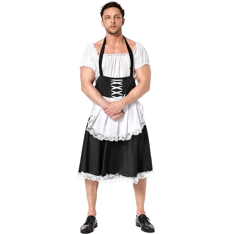 Französisch Gothic Maid für Männer sexy Schlinge schwarz weiß Lolita Kleid setzt Uniform Butler Halloween Cosplay Kostüm Kellner Bühnen tuch