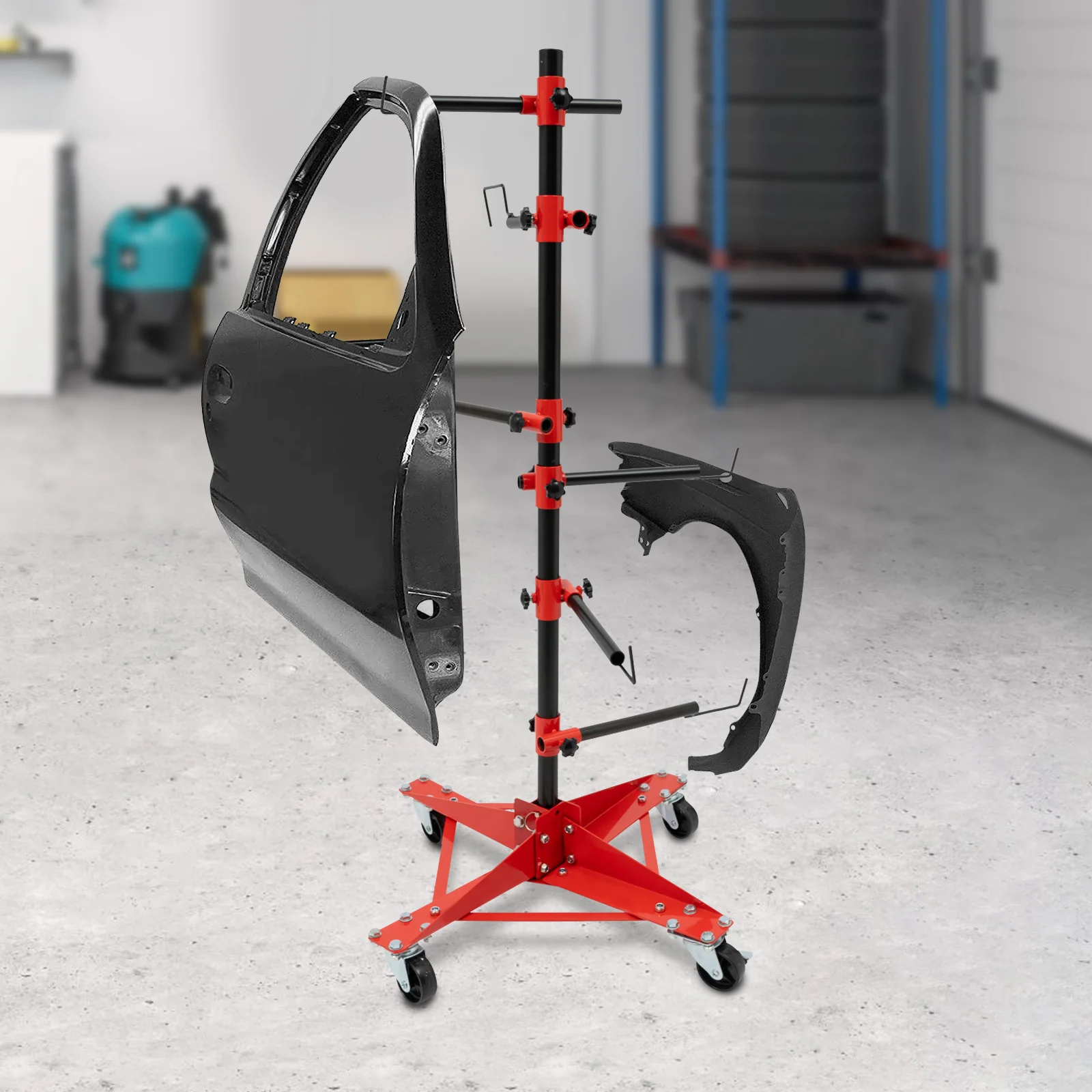 Support de peinture d'arbre de panneau automatique 6 crochets réglables 360 °   Support de support de peinture à bras rotatifs pour portes de voiture, pare-chocs