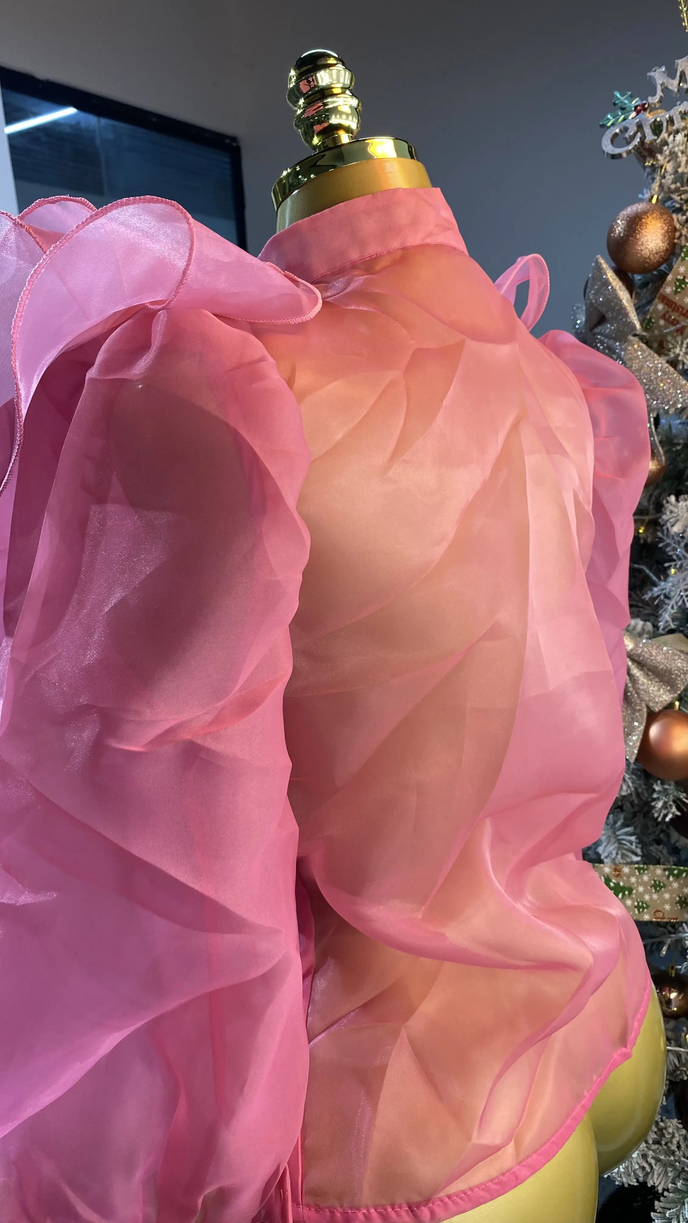 2025 가을 신상 패션 스탠드 칼라 레이어드 러플 싱글 브레스티드 여성 셔츠-GZXX443