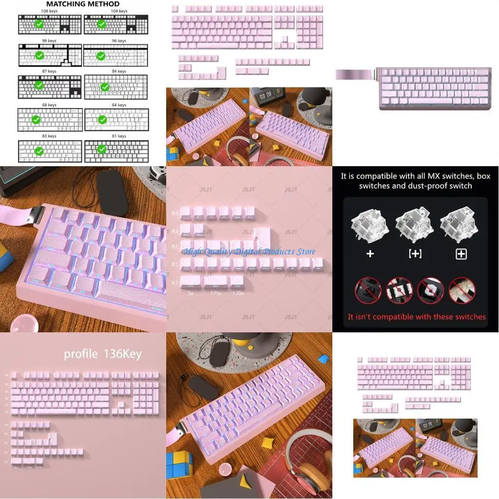 

U2JE Comfort Focused 136 Pink Keycap набор с боковой подсветкой для механической клавиатуры дома и офиса
