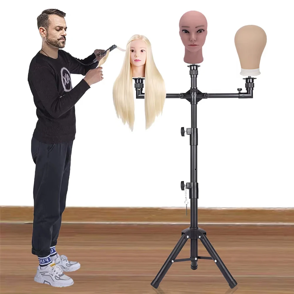 

AliLeader 3 Head Adjustable Wig Stand Tripod Professional Metal Hairdressing Mannequin Support for Training And Styling