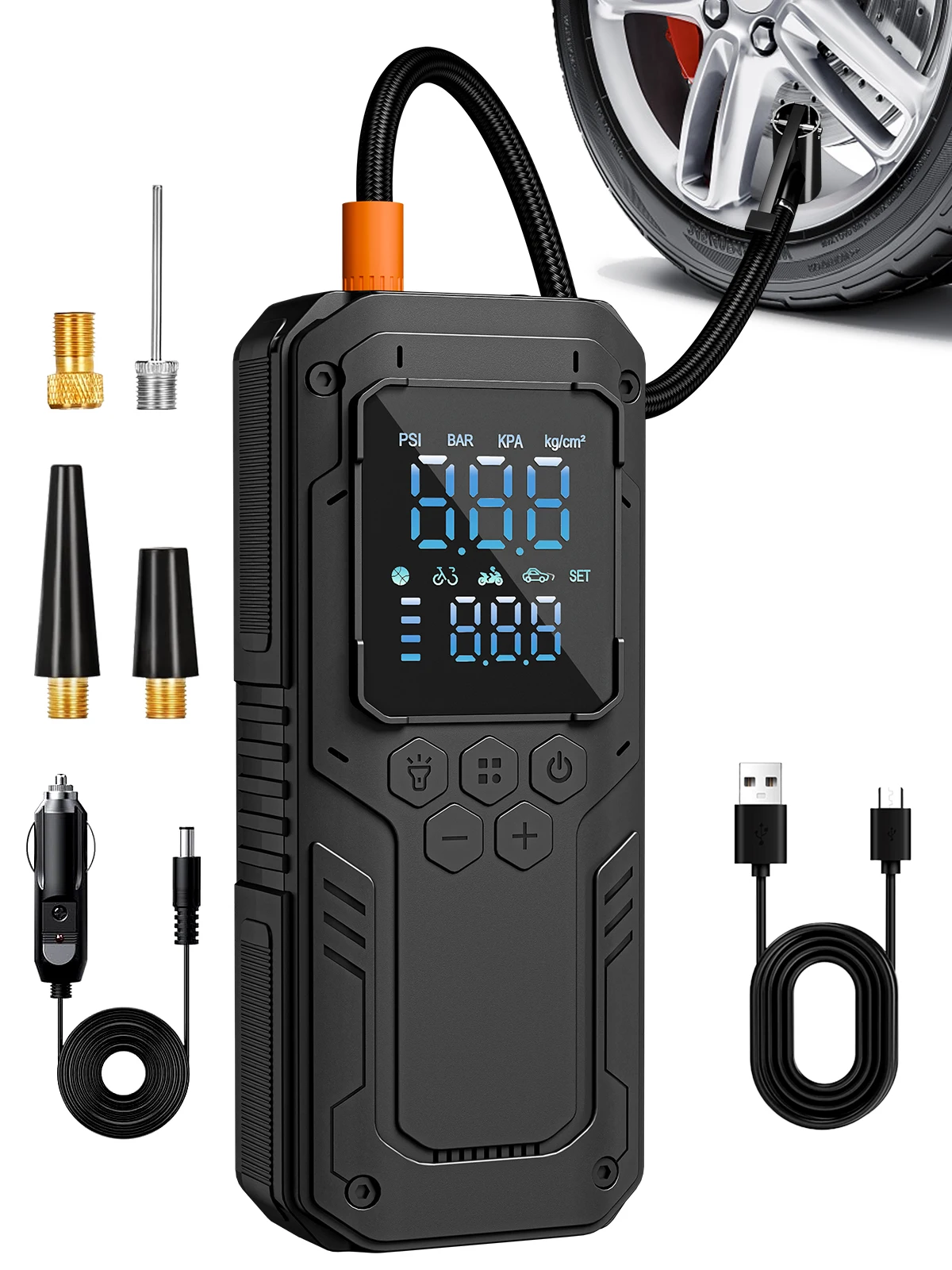 Portable Car Tire Inflator 150 PSI Air Compressor Wireless Air Pump for Car Motorcycles Bicycle Ball with DC Extended Power Cord