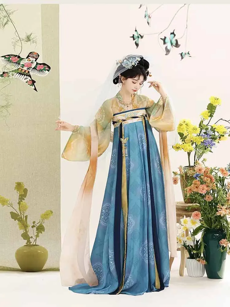 

2026 NEW Spring Hanfu Dress Women Chinese Vintage Green&Blue Hanfu Dress Female Stage Cosplay Costume Party Outfit