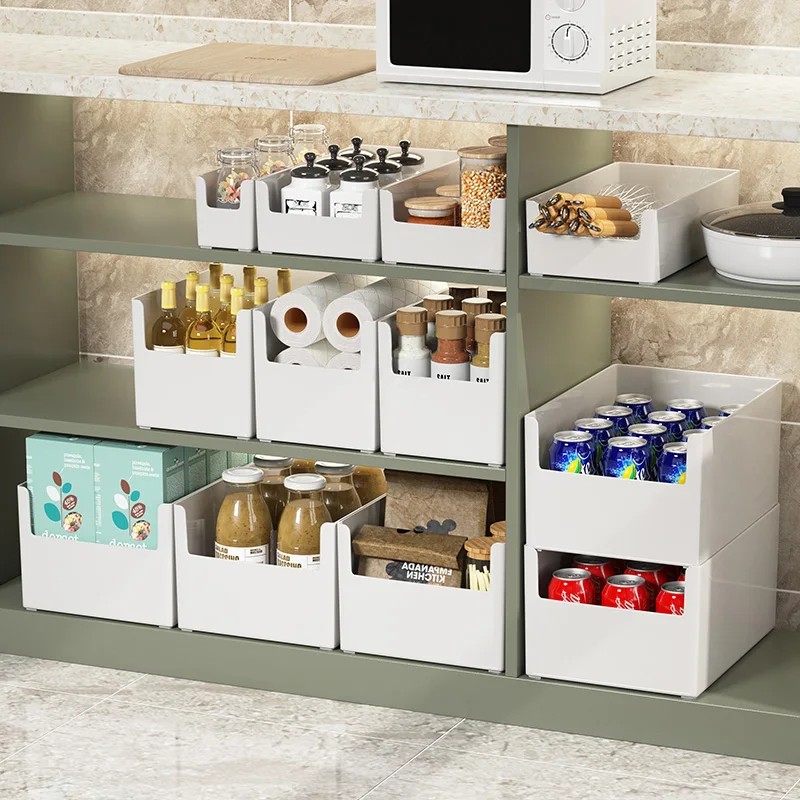 1pc MultiFunctional Cabinet Right-Angle Storage Box Kitchen Stackable Drawer Partition Box Desktop Cosmetics Storage Container