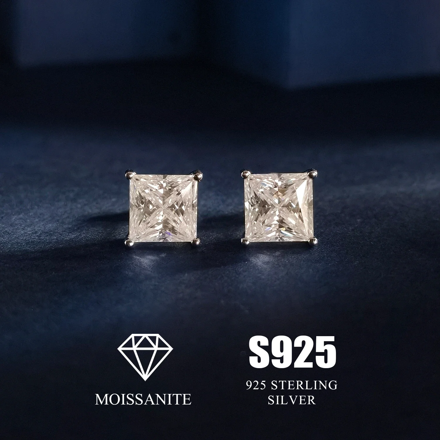 S925 Silver Stud Earrings Princess Cut Earring  Moissanite Earring for Women with Gra Certificate Engagement