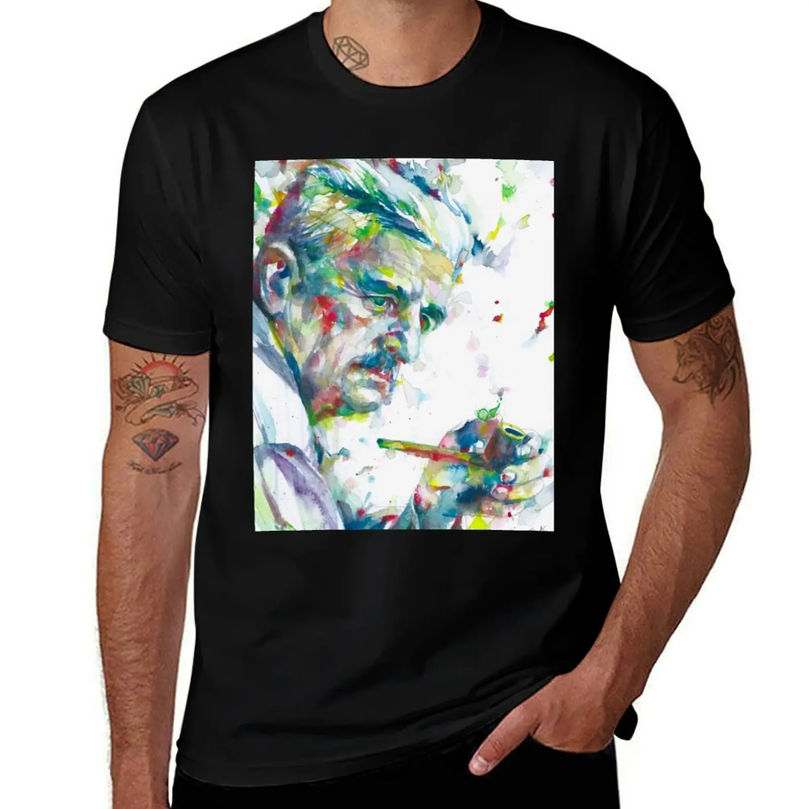 

WILLIAM FAULKNER - watercolor portrait .5 T-Shirt sports fans luxury t-shirt man clothes korean fashion Men's t shirts