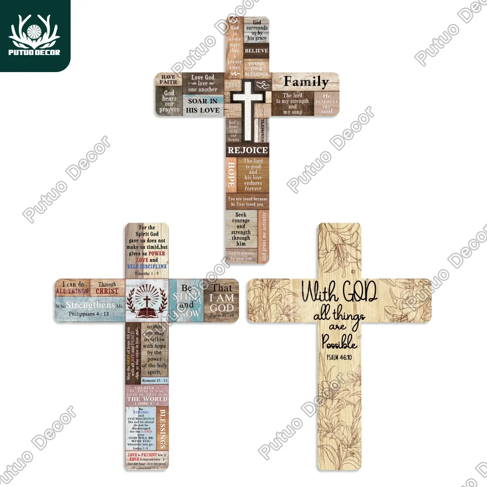 Putuo Decor-wooden cross of the day of the dead, wall decoration for home, 15.9x11.8 inches