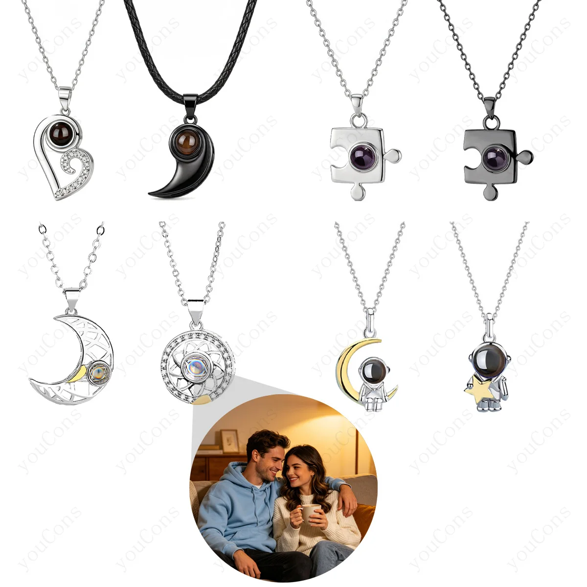 Custom Color Photo Projection Necklace Stainless Steel Chain Valentine's Day Mother's Day Romantic Fashion Gift Couple Style New
