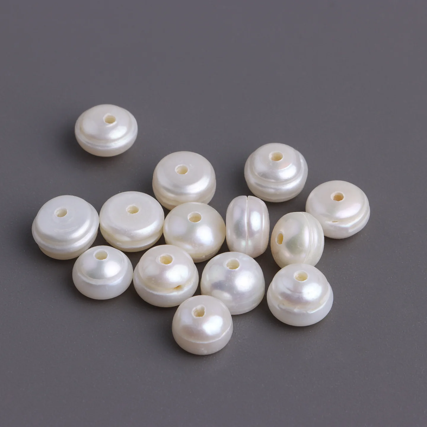 Natural Freshwater Pearl 8-9mm Large Hole Threaded Flat Bead, Wheel Old Bead Loose Bead DIY Jewelry Accessories Material