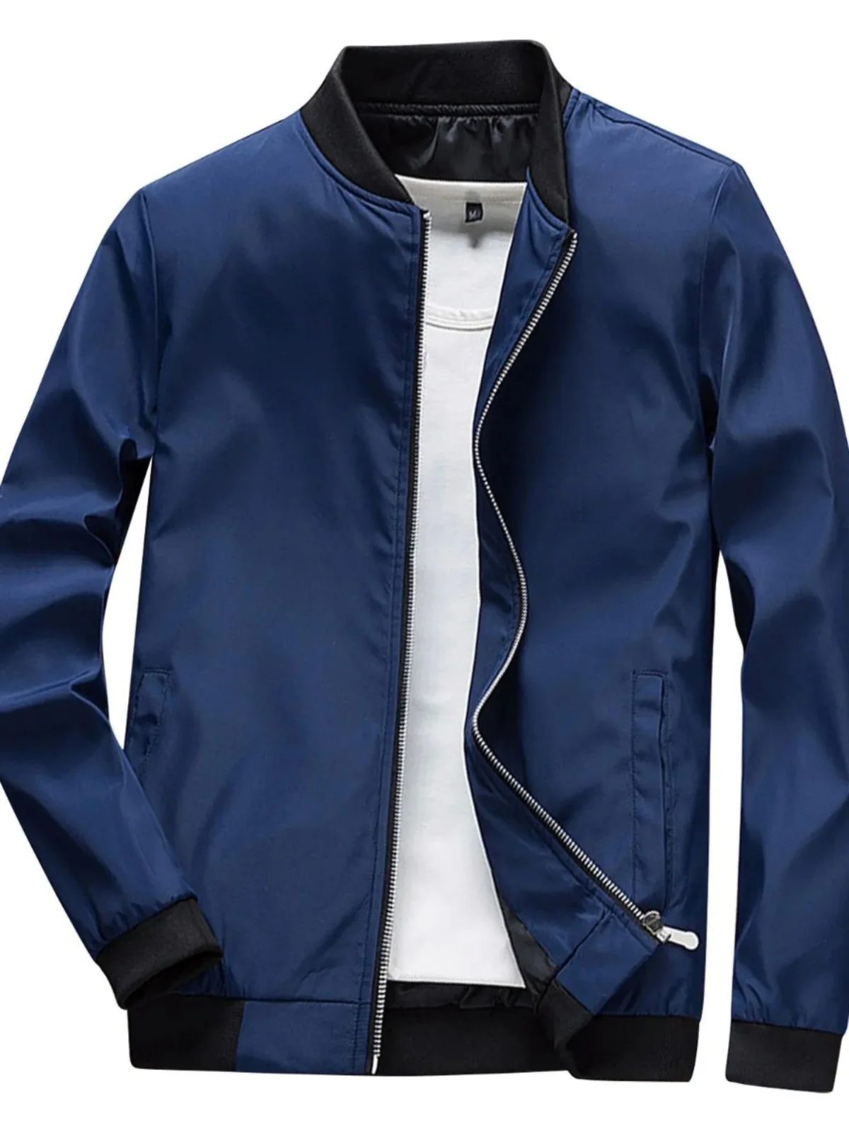 

Men's Zipper Closure Color Blo Baseball Jaet Slim Fit Youthful Trend Autumn Wear Long Sve Windproof Outerwear