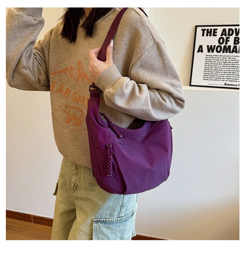 Neue Canvas-Umhängetaschen mit großer Kapazität, koreanische schlichte Sport-Hobos-Tasche, einfarbige leichte Dumpling-Tasche für Reisen – Detail 9