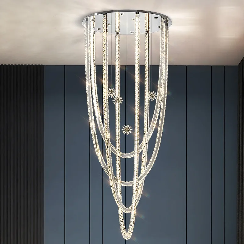 Stairs Long Chandelier Light Luxury Art Rotary Guide Restaurant Crystal Italian Hollow Floor High Lobby Duplex Villa