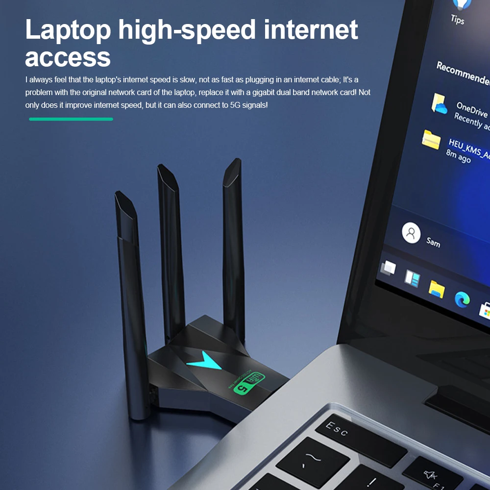 1300Mbps การ์ดเครือข่ายไร้สาย USB 3.0 WiFi USB Adapter Dual Band 2.4G/5 Ghz Wi-Fi Dongle 4 เสาอากาศไร้สายสําหรับ PC