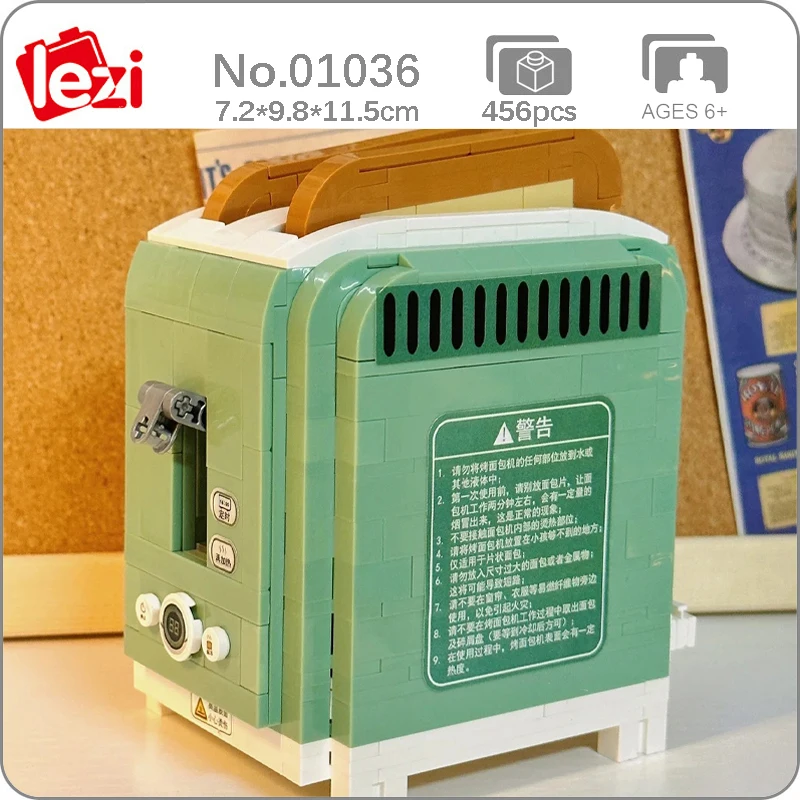 

Lezi 01036, имитация тостера, хлеба, зеленая духовка, машина, кухонный сэндвич, завтрак, 3D модель, мини-блоки, кирпичи, строительная игрушка, без коробки