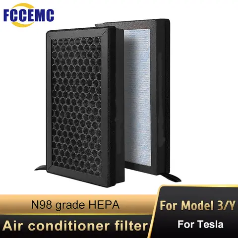 2 pçs hepa n98 para tesla modelo 3 modelo y carbono ativado pm2.5 limpador de ar filtro condicionador kit substituição acessórios do carro