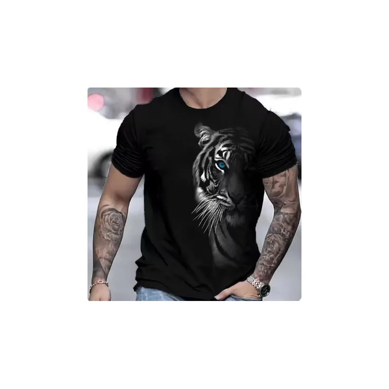 

Tiger T-Shirt For Men 3D Animal 3D Print Men's Shirts Summer Short Sleeved Tee Male Pullover Harajuku Tops Casual Men's Clothing