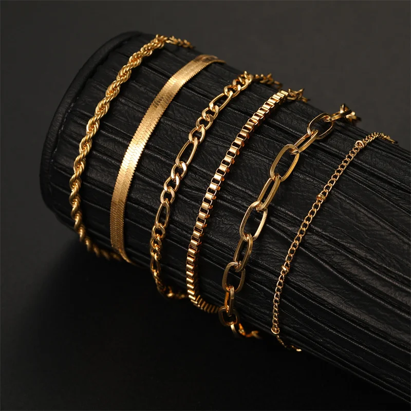 Classic Snake Chain Bracelets Set for Women Trend Gold Plated Stainless Steel Cuban Chain Bracelet Trendy Woman Gifts Jewelry