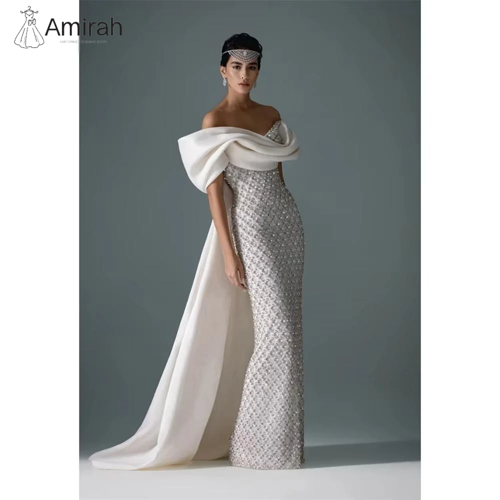 Amirah Fish Tail Wedding Dress Evening Dresses for Luxury Party Custom Made Elegant White Sequins Women's Prom Dress 2025 Woman