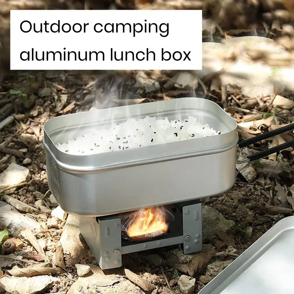 

1 Set Lunch Box with Steaming Rack Folding Stove Aluminum Bento Box with Handle Outdoor Picnic Cookware Camping Supplies