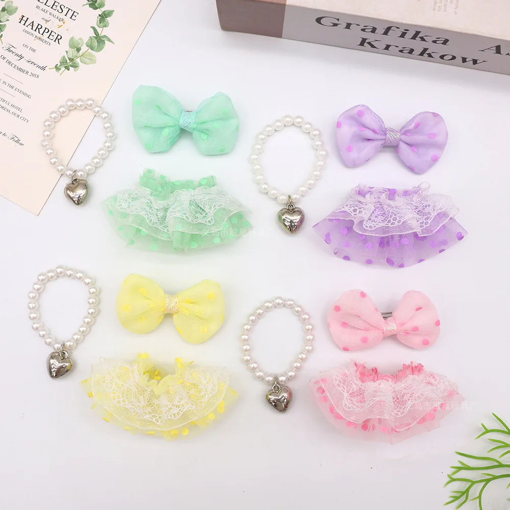 Vêtements de poupée pour poupées Labubu 4e génération 4.0, 10cm, jupe en Tulle à carreaux à pois avec nœud, accessoires pour cheveux, petit cadeau mignon