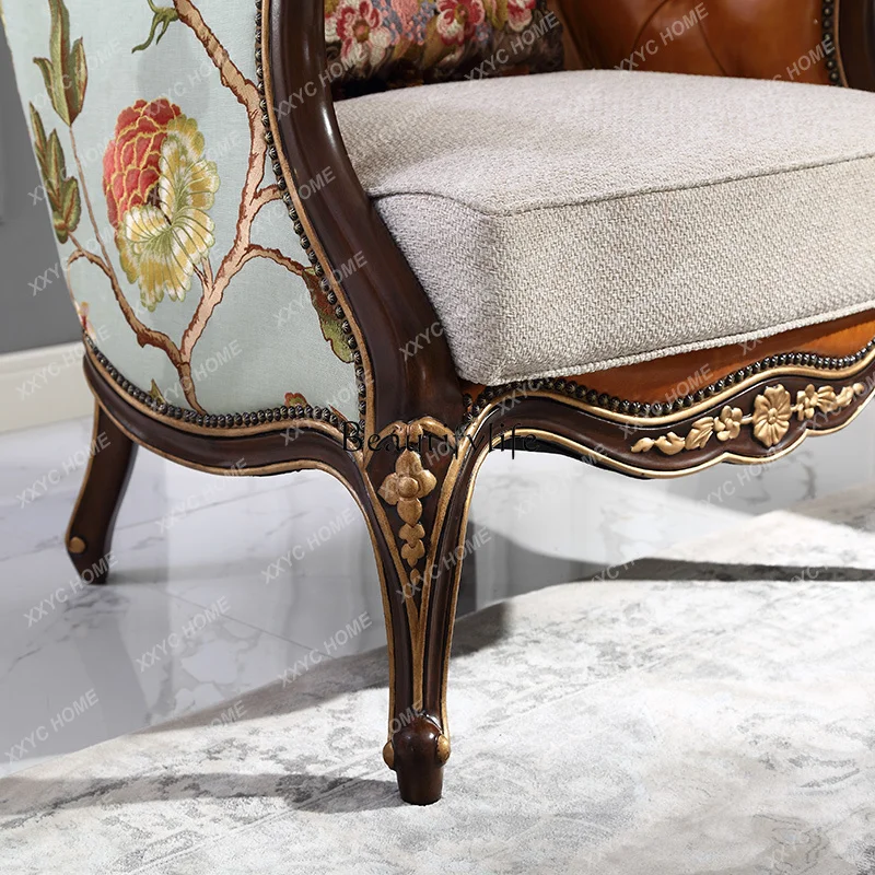 American solid wood first layer cowhide single seat sofa chair leather leisure chair