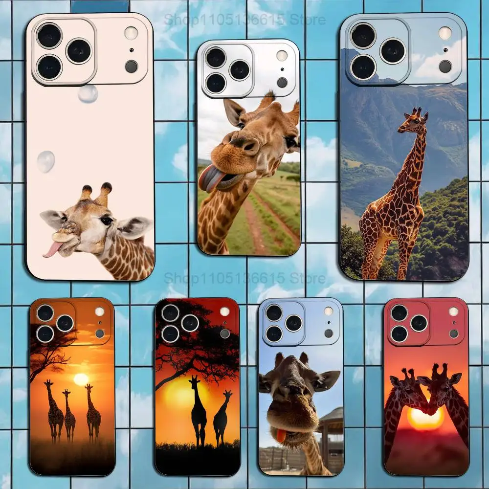 

Cute Animal Giraffe Phone Case For iPhone 17,16,15,14,13,12,11 Plus,Pro Max,XS,X,XR,SE,Mini,8,7,Soft Silicone Black Cover