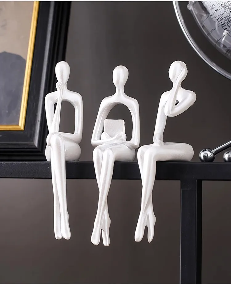 Resin Handicrafts Simulation Figure Sculptures Reader Portrait Abstract Art Sitting Figure Ornaments Home Decoration Accessories