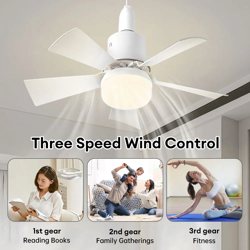 2024 New 30W Ceiling Fan with Remote Control LED Light Fan E27 Base Smart Silent Ceiling Fan for Home Bedroom Living Room