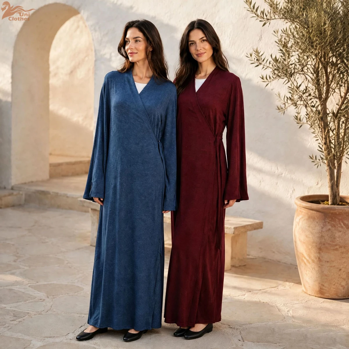 Uni 2026 New Knit Wrap Open Front Muslim Women Modest Maxi Dress Long Cardigan Islamic Robe for Daily Ramadan Wear Abaya
