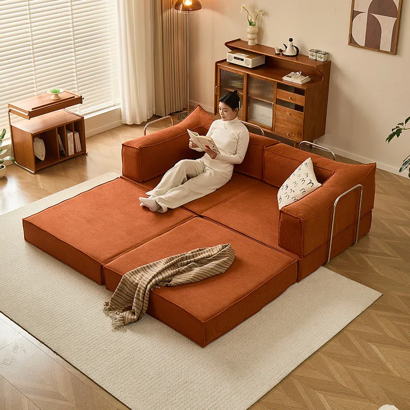 #Fabric Sofa Bed Modern Minimalist Design Foldable Detachable Washable Customizable Stainless Steel Frame Living Room Sofa