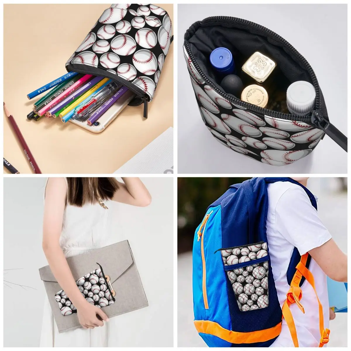 Honkbal Patroon Pen Box Student School Rits Pen Tas Kind Briefpapier Tas Pencase Verticale Intrekbare Etui