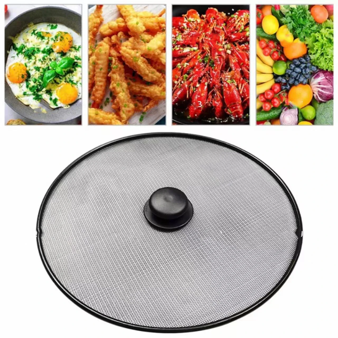 1PC Black Oil Splash Proof Mesh Cover 29/33cm Grease Splatter Screen Frying Pan Lid Home Spill Proof Mesh Cover Kitchen Tools