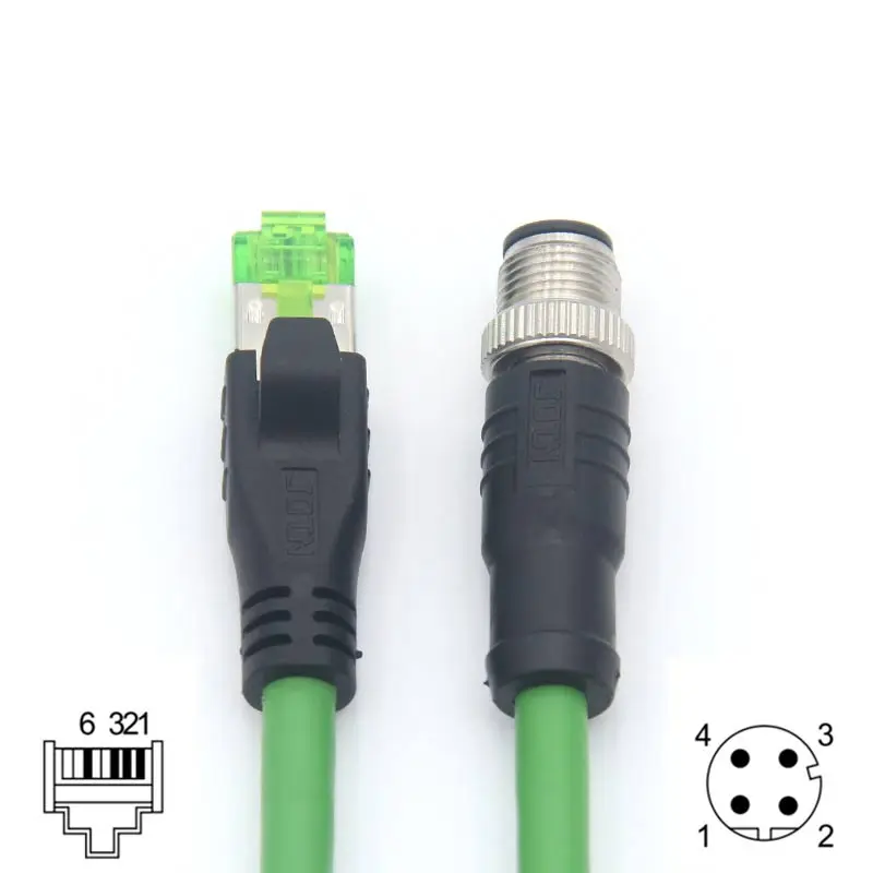 A tyle M12 to RJ45 Connector with Cable for The internet  communication Foolproof Key Male+RJ45 4pin Cat6 Router Switch