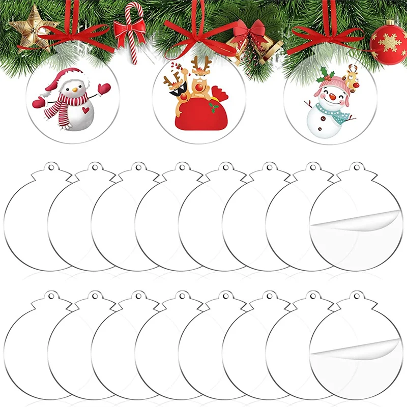 72 Pcs 3.5Inch Acrylic Ornament Blank with Holes Round Acrylic Christmas Ornaments Bulk for Holiday Decorations Type 3