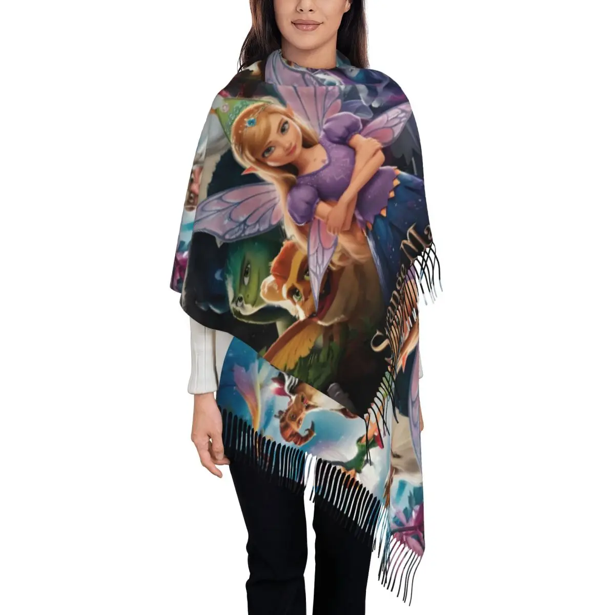 

Custom Stylish Anime 2025 Strange Magic 2 Tassel Scarf Women Winter Warm Shawls Wraps Lady Fantasy Film Cartoon Scarves