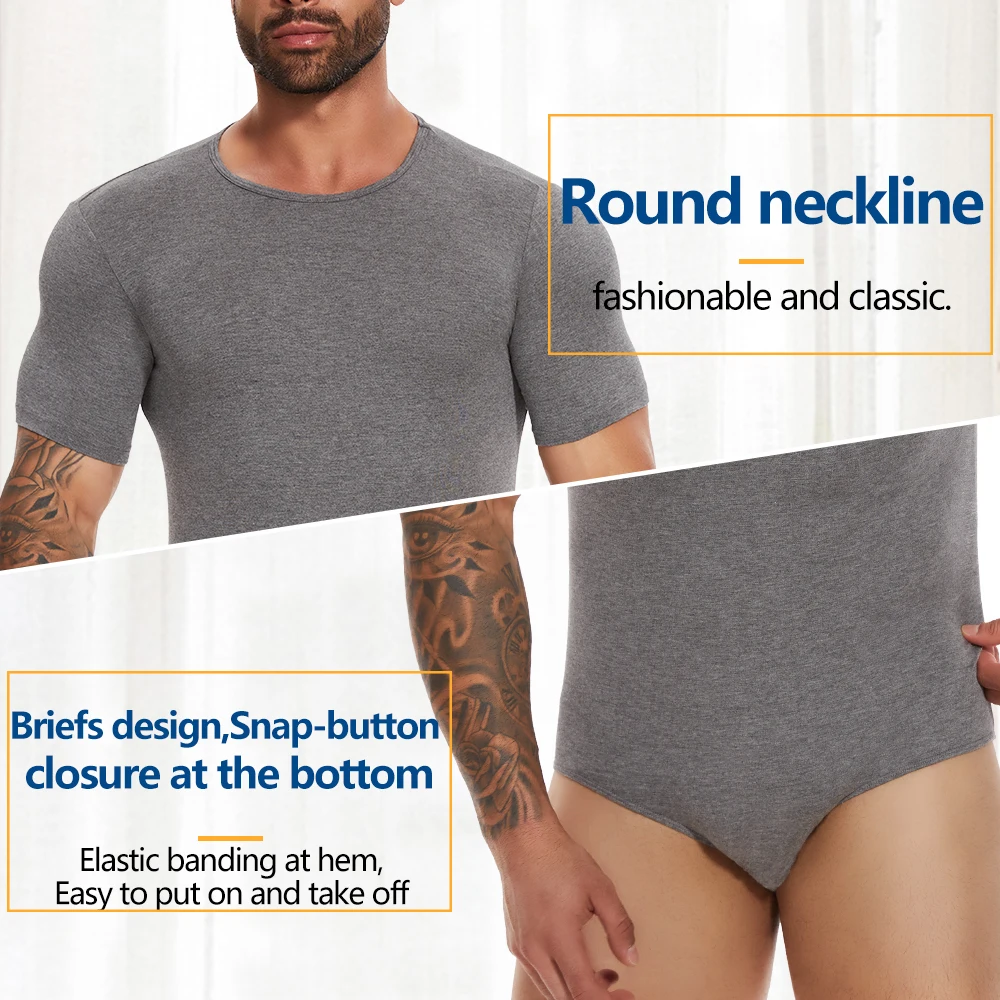 Men's Full Body Shaper Short Sleeve Top Tummy Control Briefs Bodysuit Butt Lifter Male Base Layer Pajamas Shaping Underwear New