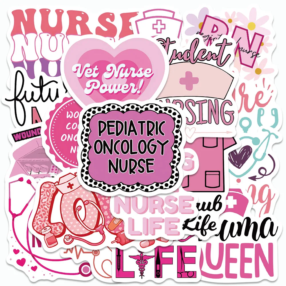 

50PCS Pink Nurse Stickers Cartoon Medical Equipment DIY Decals For Laptop Suitcase Skateboards Notebook Graffiti Stickers